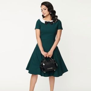 Unique Vintage Green & Black Gingham Eloise Swing Dress